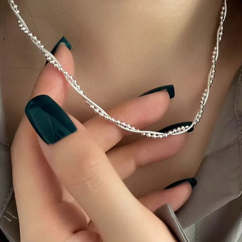 PANJBJ 925 Sterling Silver Line Necklace for Women Girl Fashion Concise  Individuality Jewelry Birthday Gift Dropshipping