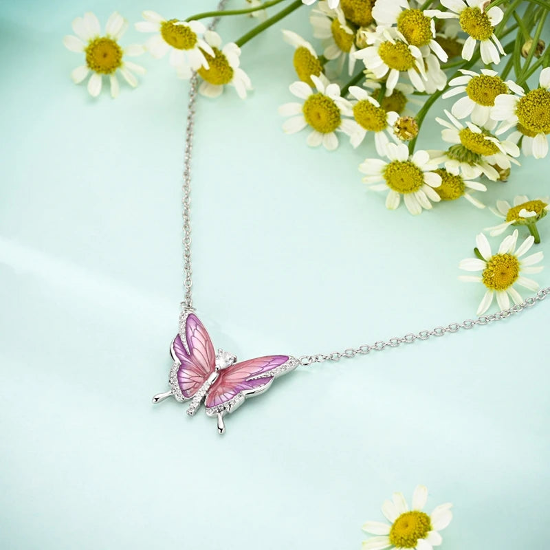 2025 New 925 Sterling Silver Necklace Zircon Heart Butterfly Simple Necklaces For Women Anniversary Birthday Jewelry Gift Female