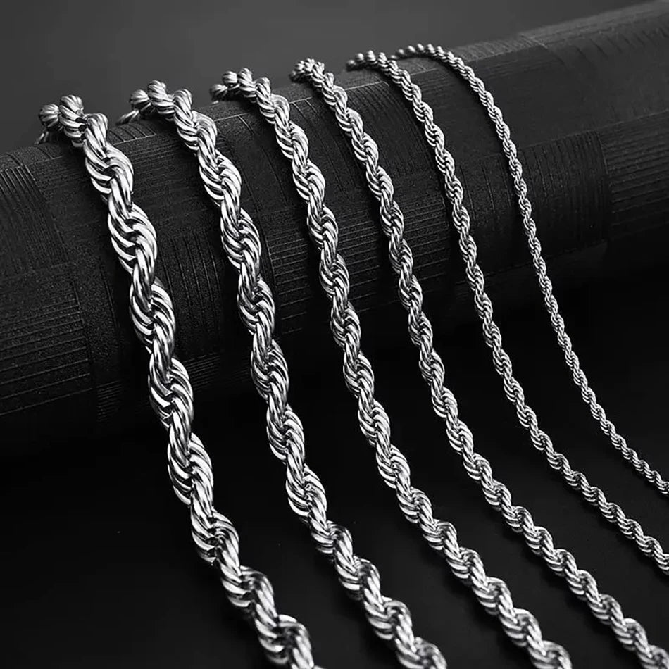 Classic Rope Chain Men Necklace Width 2/3/4 MM 925 Sterling Silver Figaro Cuban Chain Necklace for Men Women Jewelry