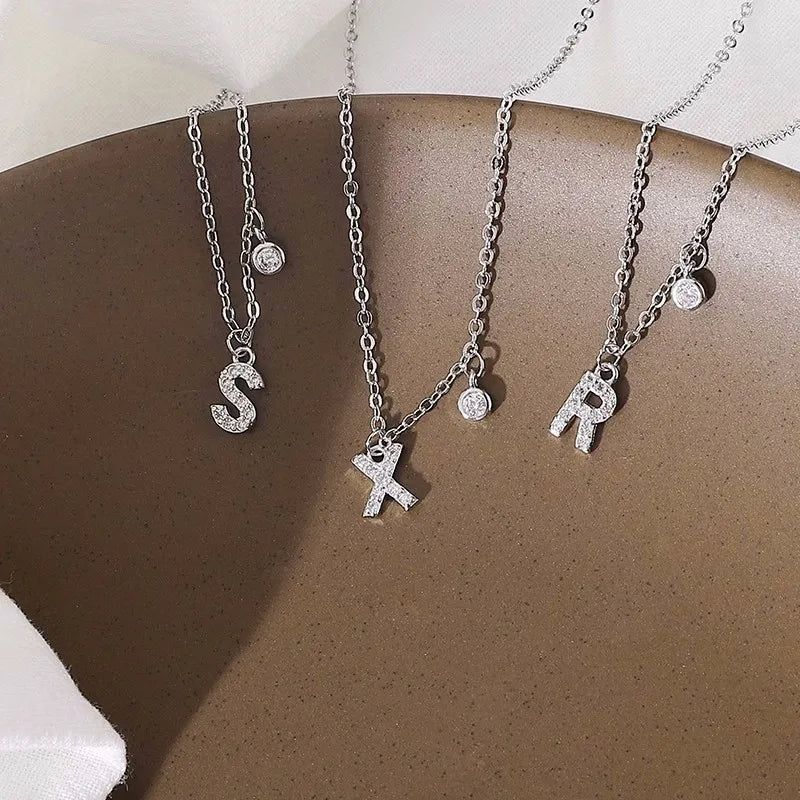 925 Sterling Silver Letter Necklace Shiny Zircon Letter Pendant Collar Chain Your Name Necklace Wedding Jewelry Birthday Gift