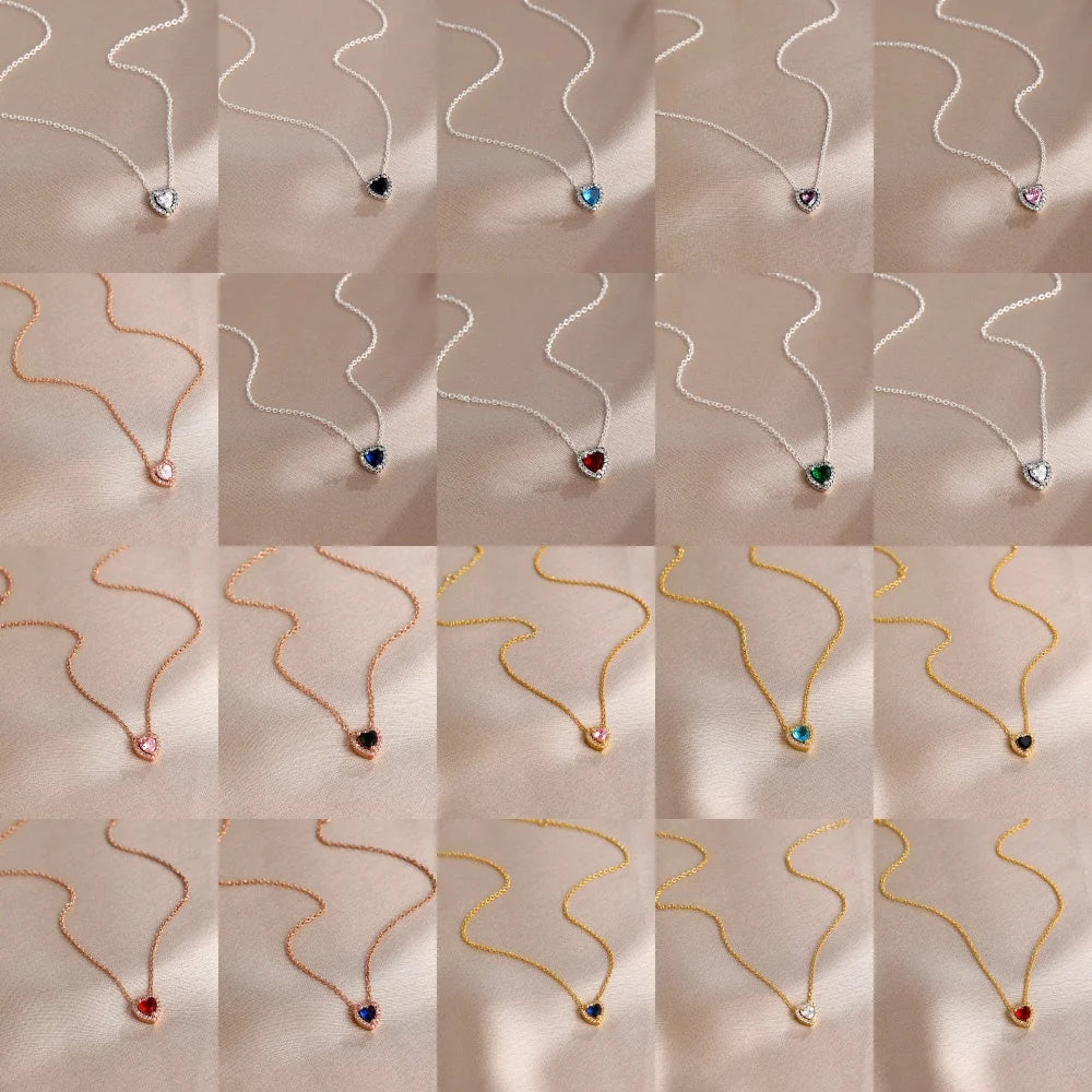 New Hot Selling 925 Silver,Pink,Red,Blue Heart-Shaped Necklace,Suitable for European Women's Exquisite High-Quality Jewelry Gift