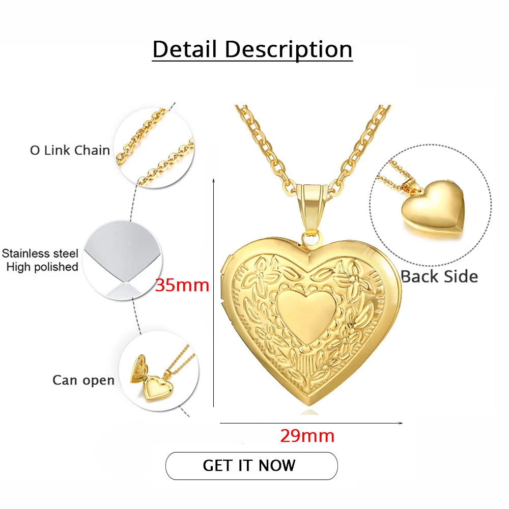 Romantic Heart Locket Pendants Female Gold Silver Color Stainless Steel Memorial Necklace For Women Jewelry Valentine Gift