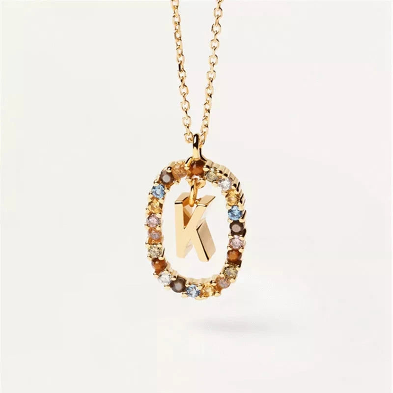 26 English Letters Pendant Necklace Zircon Fashion A - Z Initial M S C K Trendy Alphabet Long Chain For Women My Name Jewelry