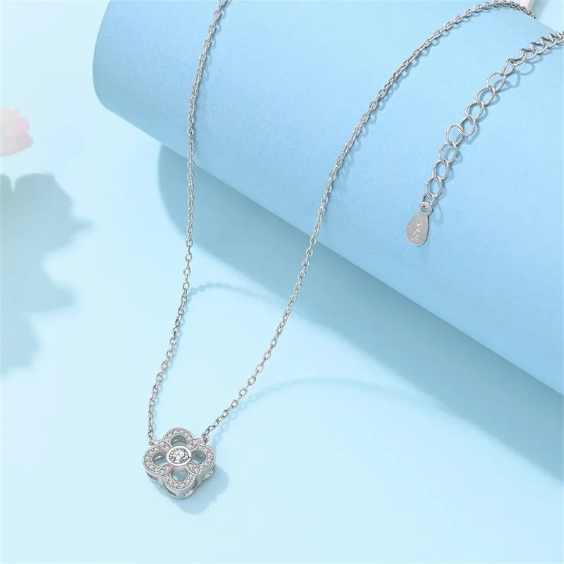 Simple and Elegant 925 Sterling Silver Seashell Teardrop Four-Leaf Clover Star Moon Bible Crystal Lock Necklace Precious Gifts