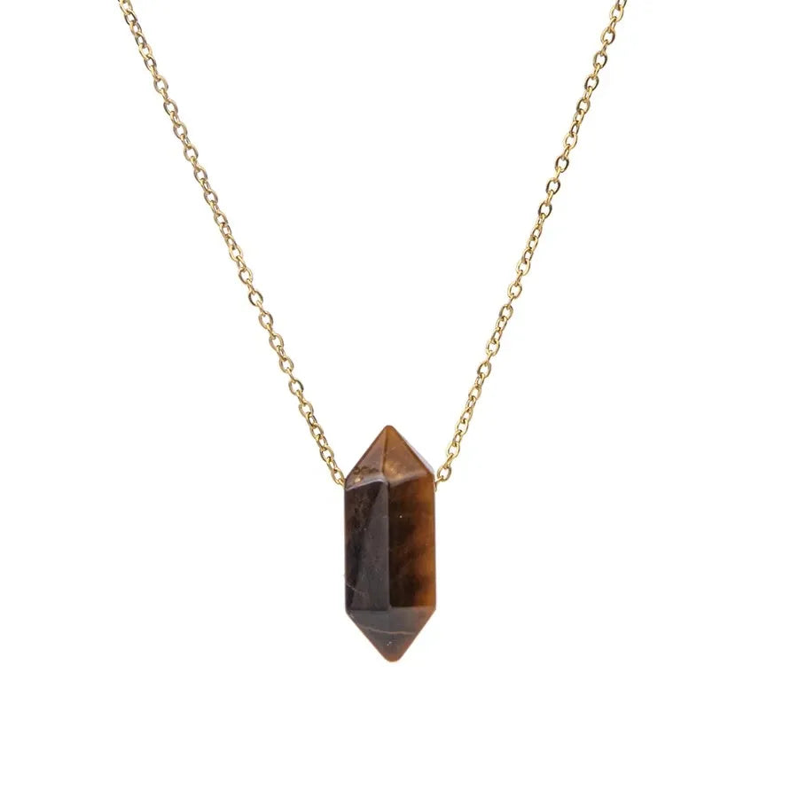 Natural Crystal Stone Rose Quartz amethyst citrine agate bullet Pendant Necklace Stainless Steel gold Chain Gemstone Jewelry
