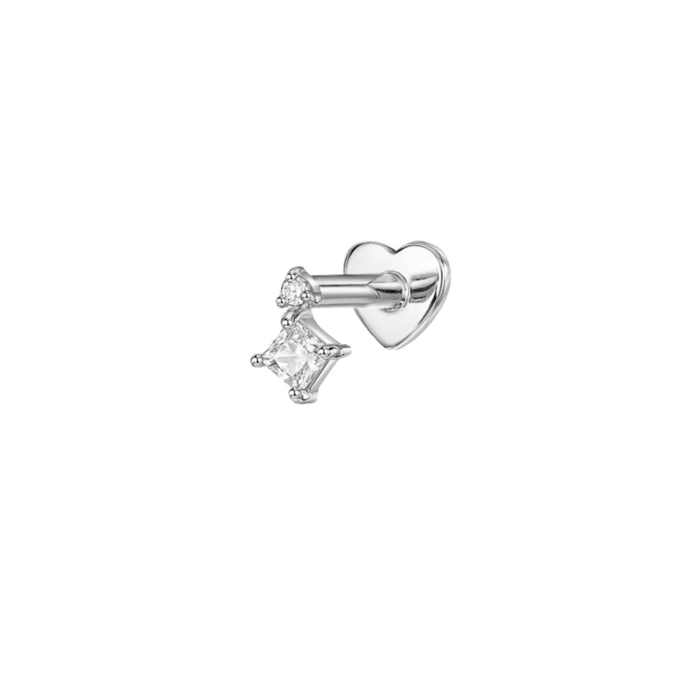 CANNER 1PC 925 Sterling Silver Crown Horse Eye Zircon Heart Flat Head Cartilage Piercing Stud Earring For Women Claasic Earring