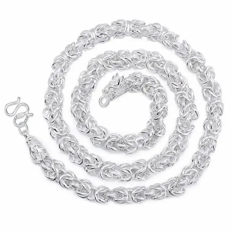 DOTEFFIL Solid 925 Sterling Silver Necklace For Men Classic 8mm Round Faucet Dragon 60cm Charm High Quality Fashion Jewelry