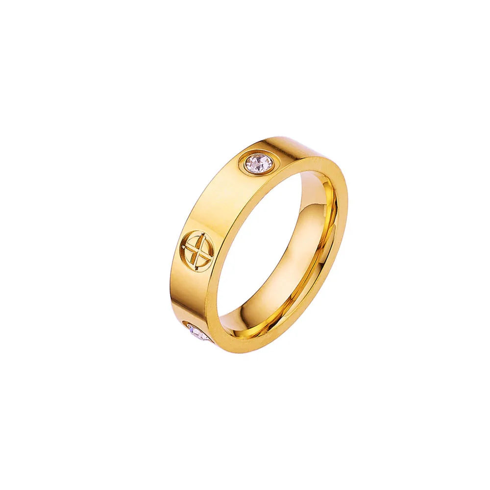 Classic Stainless Steel Cross with Zircon Love Rings for Women Men Couple Finger Ring Luxury Jewelry Wedding Party Gift