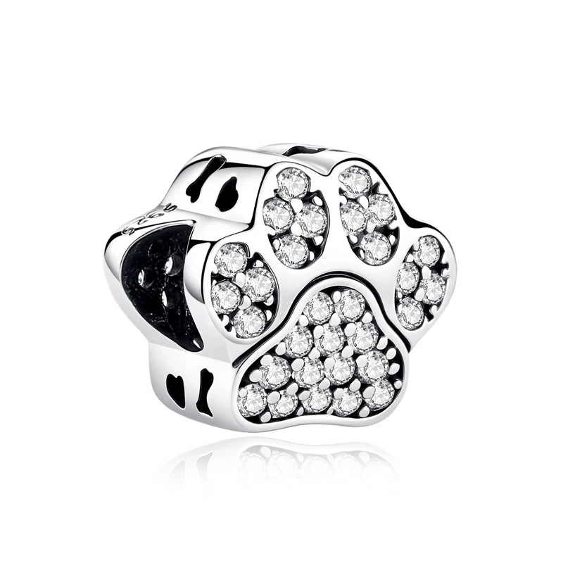 Original 925 Sterling Silver Charms Love Pets Dog Cat Paw Print Pendant Beads Fit Brand Bracelets Necklaces Women DIY Jewelry