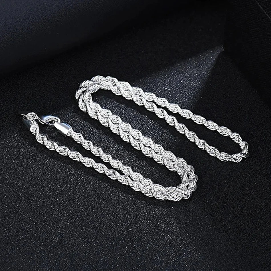 Classic Rope Chain Men Necklace Width 2/3/4 MM 925 Sterling Silver Figaro Cuban Chain Necklace for Men Women Jewelry