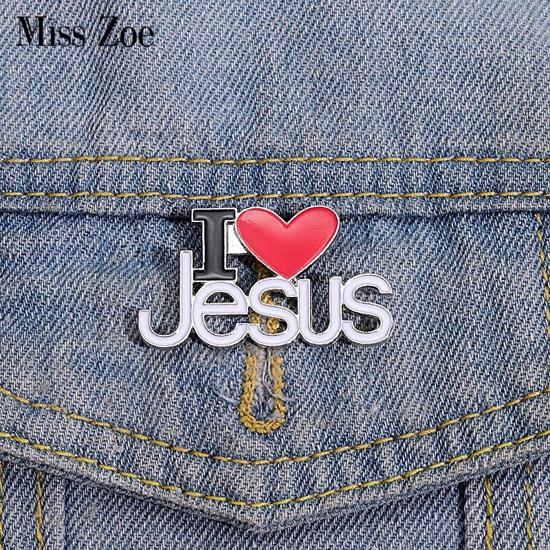 I Love Jesus Enamel Pins Custom Phrase With Heart Brooches Shirt Collar Lapel Badges Simple Jewelry Gift for Kids Friends