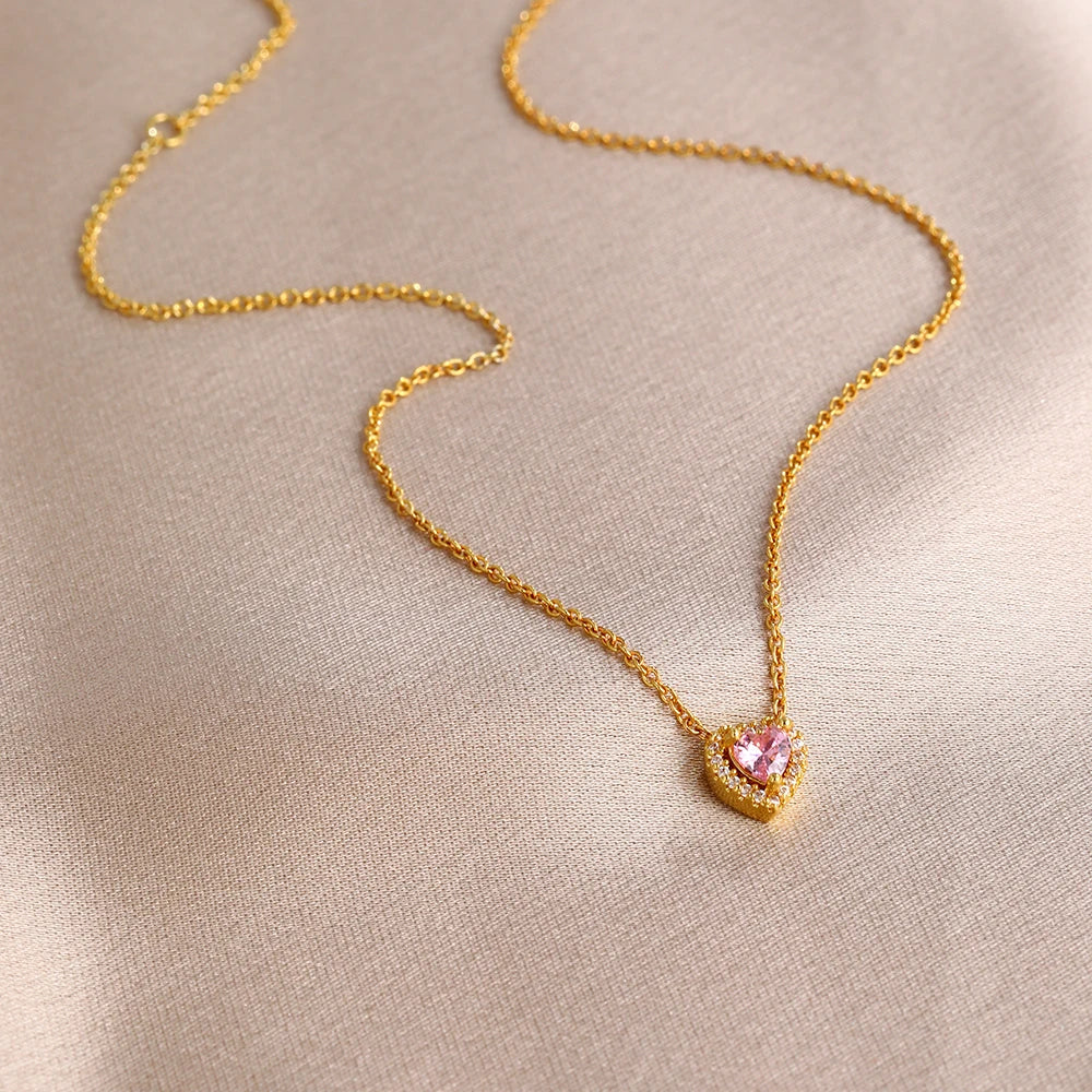 New Hot Selling 925 Silver,Pink,Red,Blue Heart-Shaped Necklace,Suitable for European Women's Exquisite High-Quality Jewelry Gift