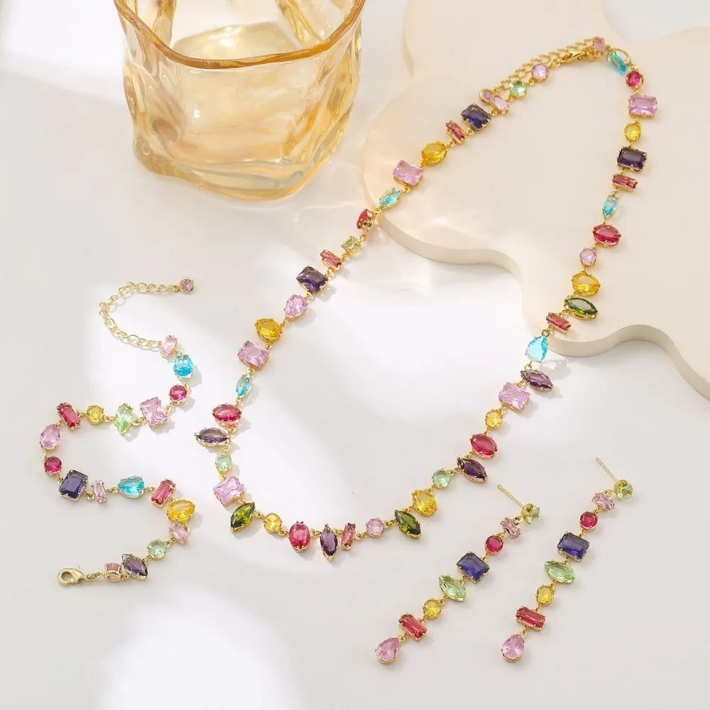 Luxury Colourful Crystal Zircon Necklace for Women Fashion Party Jewelry Accessory Ladies Elegant Zircon Jewelry