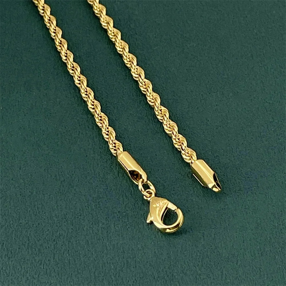 Andara Luxury 925 Sterling Silver Gold Plated 3MM Twisted Rope Necklace for Women Men Accessories Jewelry 40-60CM