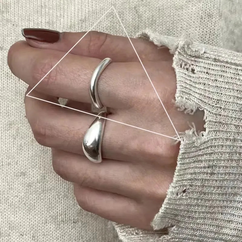 VENTFILLE 925 Sterling Silver Rings INS Fashion Hip Hop Vintage Couples Hollow Lines Punk Thai Silver Party Adjustable  Jewelry