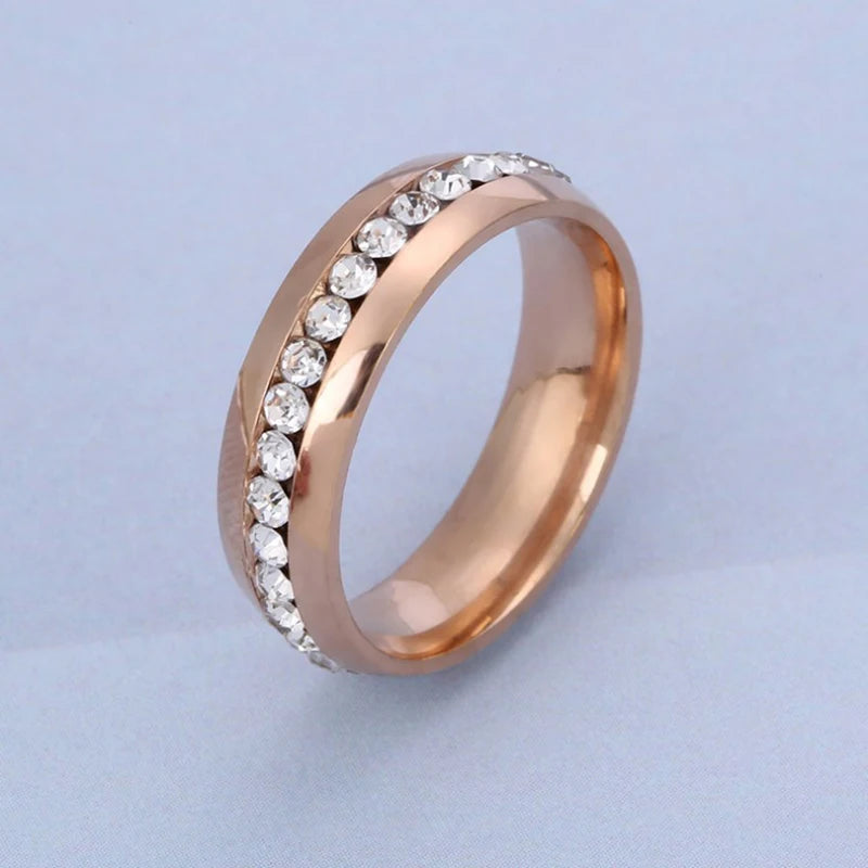 6MM Stainless Steel Crystal Rings For Women Fashion Full Rhinestone Titanium Steel Bride Ring Trendy Wedding Party Jewelry Gift