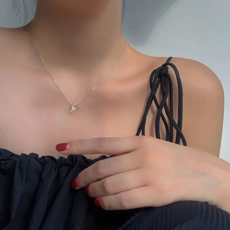 925 Sterling Silver Letter Necklace Shiny Zircon Letter Pendant Collar Chain Your Name Necklace Wedding Jewelry Birthday Gift