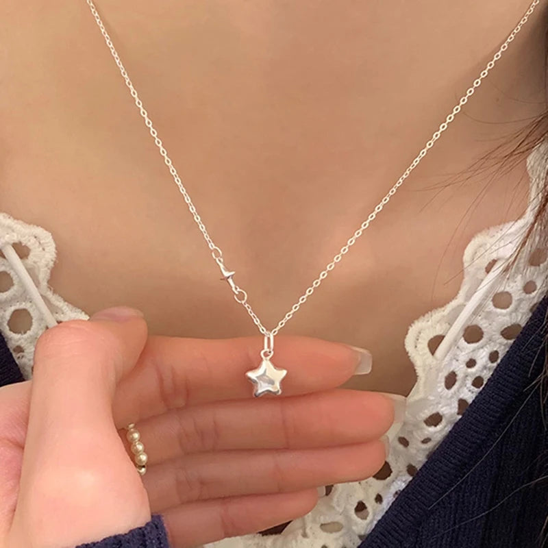 New 925 Sterling Silver Star Necklace Charm Simple Style Personality Pendant Choker Birthday Gift Women's Fine Jewelry