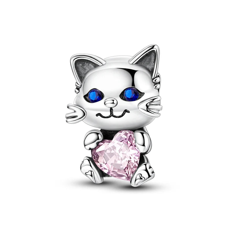 Original 925 Sterling Silver Charms Love Pets Dog Cat Paw Print Pendant Beads Fit Brand Bracelets Necklaces Women DIY Jewelry