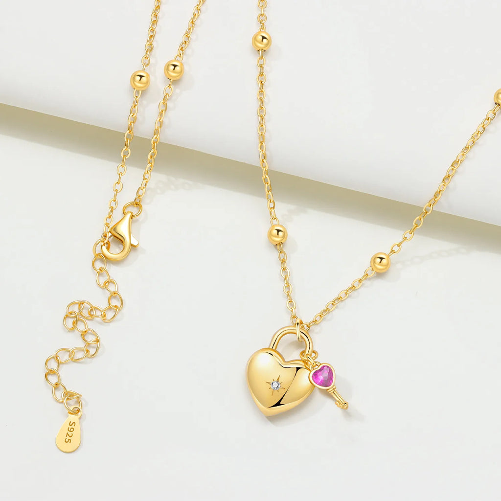 Minimalist Dainty 925 Sterling Silver Heart Lock and Key Y-shaped Chain Necklace 18K Gold Plated Jewelry Gift For Women Birthday