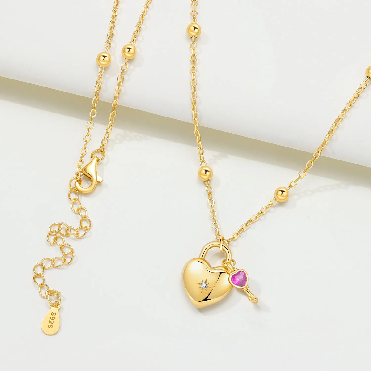 Minimalist Dainty 925 Sterling Silver Heart Lock and Key Y-shaped Chain Necklace 18K Gold Plated Jewelry Gift For Women Birthday