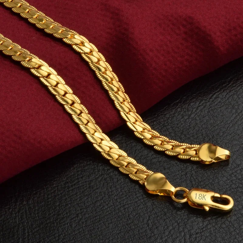 925 Silver 16-24Inch 40-60cm 18K Gold 5mm Full Sideways Chain Necklace For Women Man Fashion Wedding Party Charm Jewelry