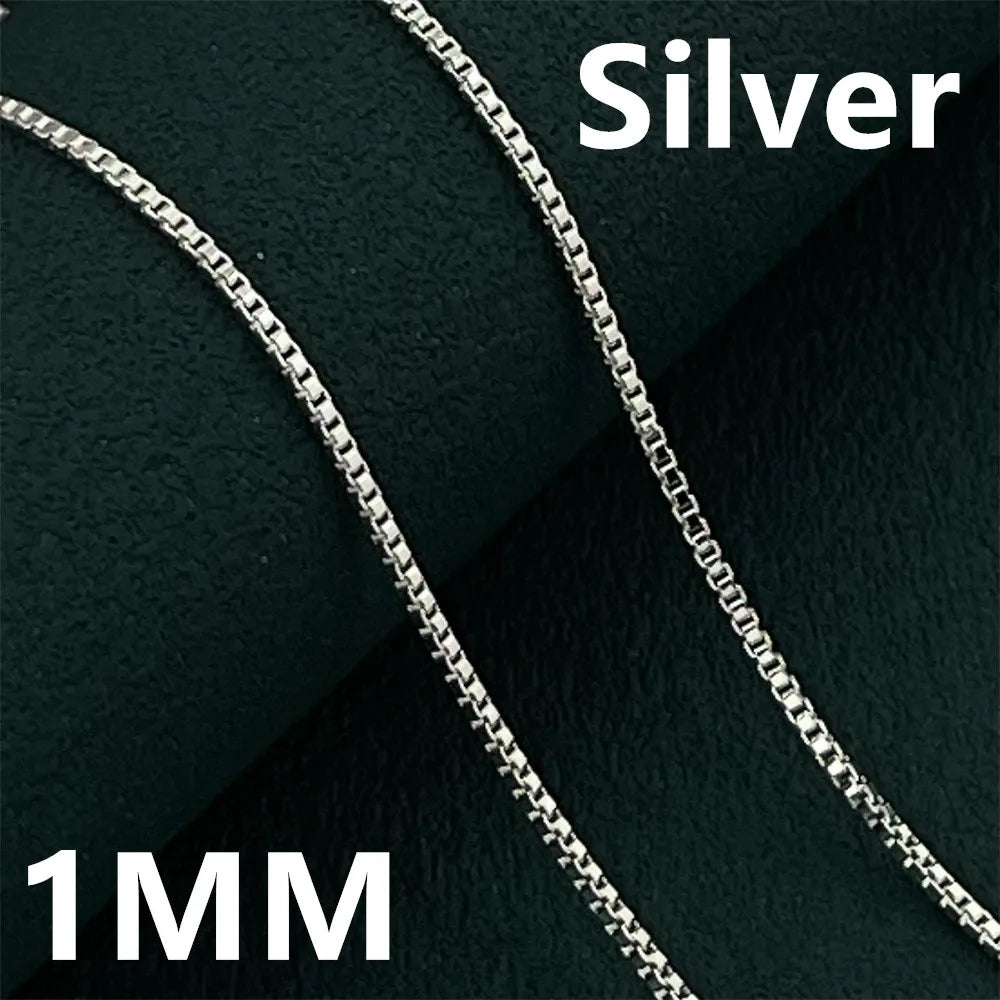 925 Sterling Silver Necklace Gold Plated, 1mm Box Foundation Chain Fine Jewelry Engagement Gift for Women