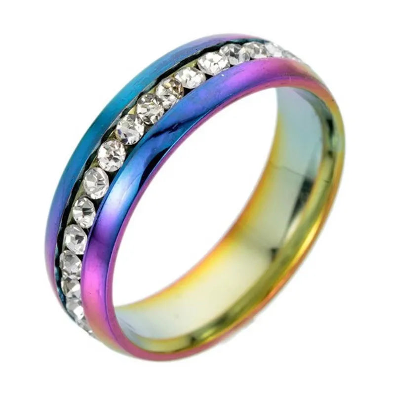 6MM Stainless Steel Crystal Rings For Women Fashion Full Rhinestone Titanium Steel Bride Ring Trendy Wedding Party Jewelry Gift