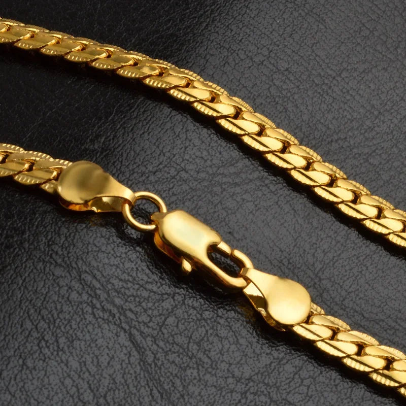 925 Silver 16-24Inch 40-60cm 18K Gold 5mm Full Sideways Chain Necklace For Women Man Fashion Wedding Party Charm Jewelry