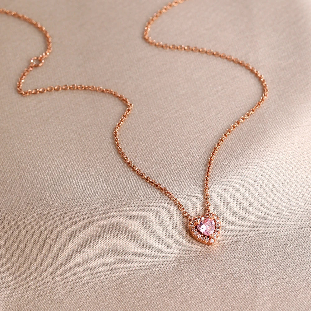 New Hot Selling 925 Silver,Pink,Red,Blue Heart-Shaped Necklace,Suitable for European Women's Exquisite High-Quality Jewelry Gift