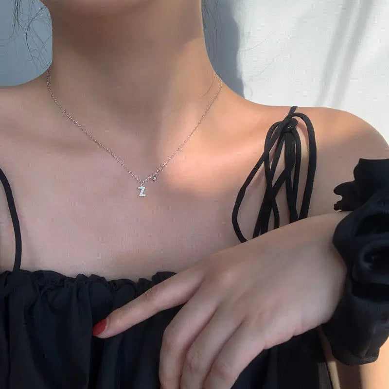 925 Sterling Silver Letter Necklace Shiny Zircon Letter Pendant Collar Chain Your Name Necklace Wedding Jewelry Birthday Gift