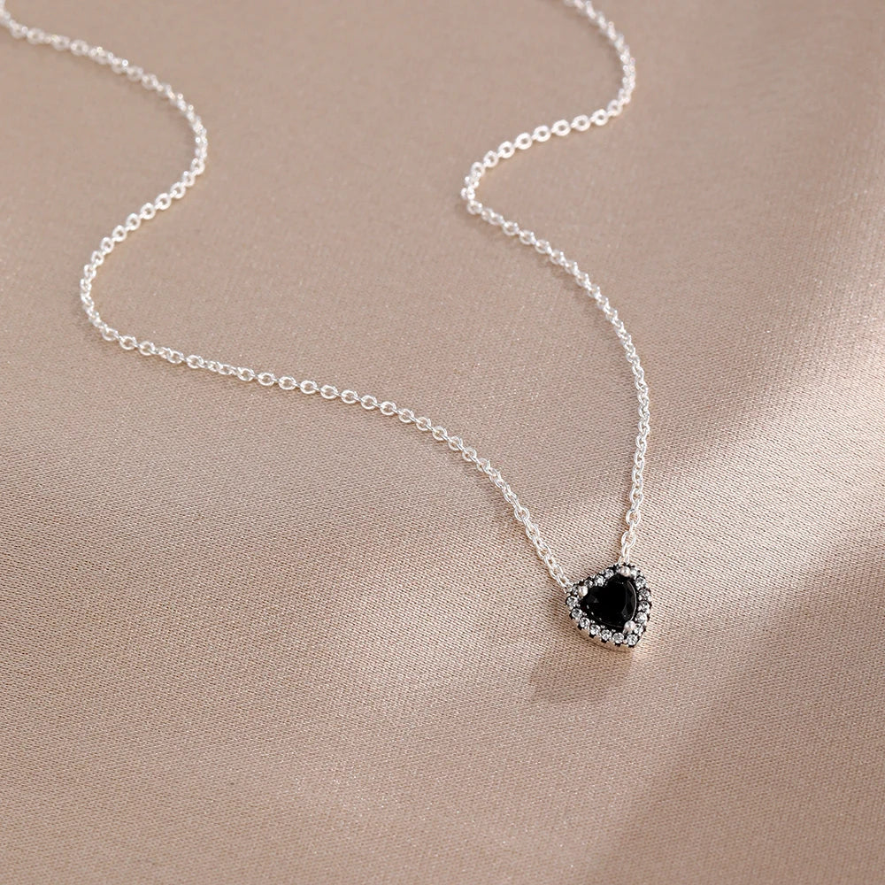New Hot Selling 925 Silver,Pink,Red,Blue Heart-Shaped Necklace,Suitable for European Women's Exquisite High-Quality Jewelry Gift