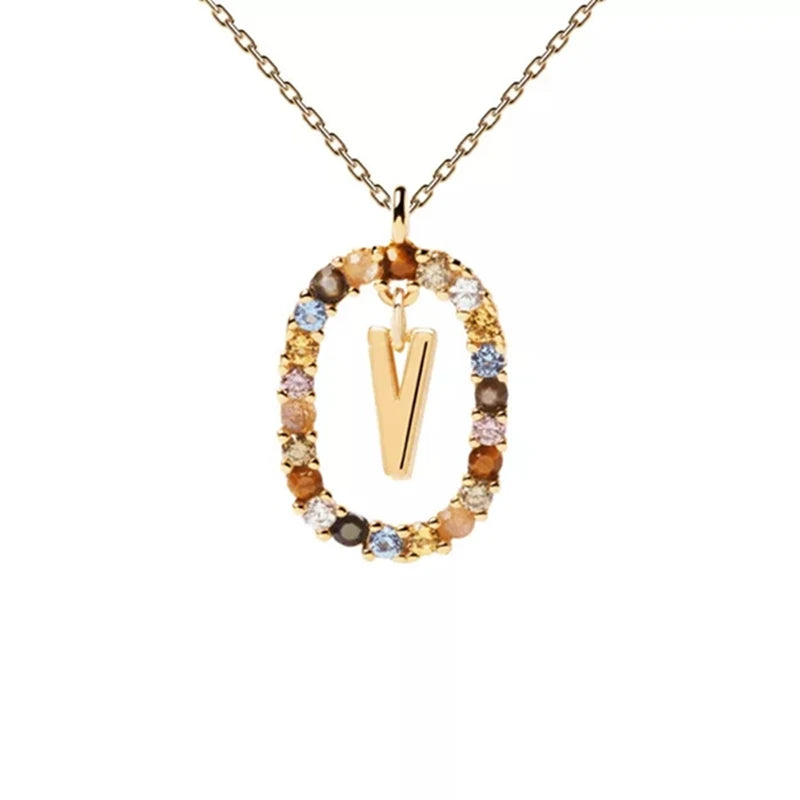26 English Letters Pendant Necklace Zircon Fashion A - Z Initial M S C K Trendy Alphabet Long Chain For Women My Name Jewelry