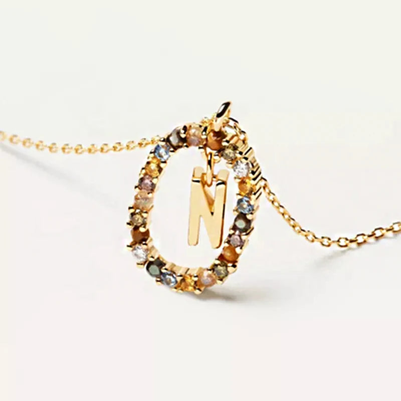 26 English Letters Pendant Necklace Zircon Fashion A - Z Initial M S C K Trendy Alphabet Long Chain For Women My Name Jewelry