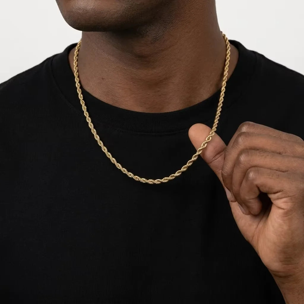 Classic Dainty Gold Color Rope Chain Necklaces for Women Men Chic Twisted Collar Waterproof Stainless Steel Link 2/3/4mm Width