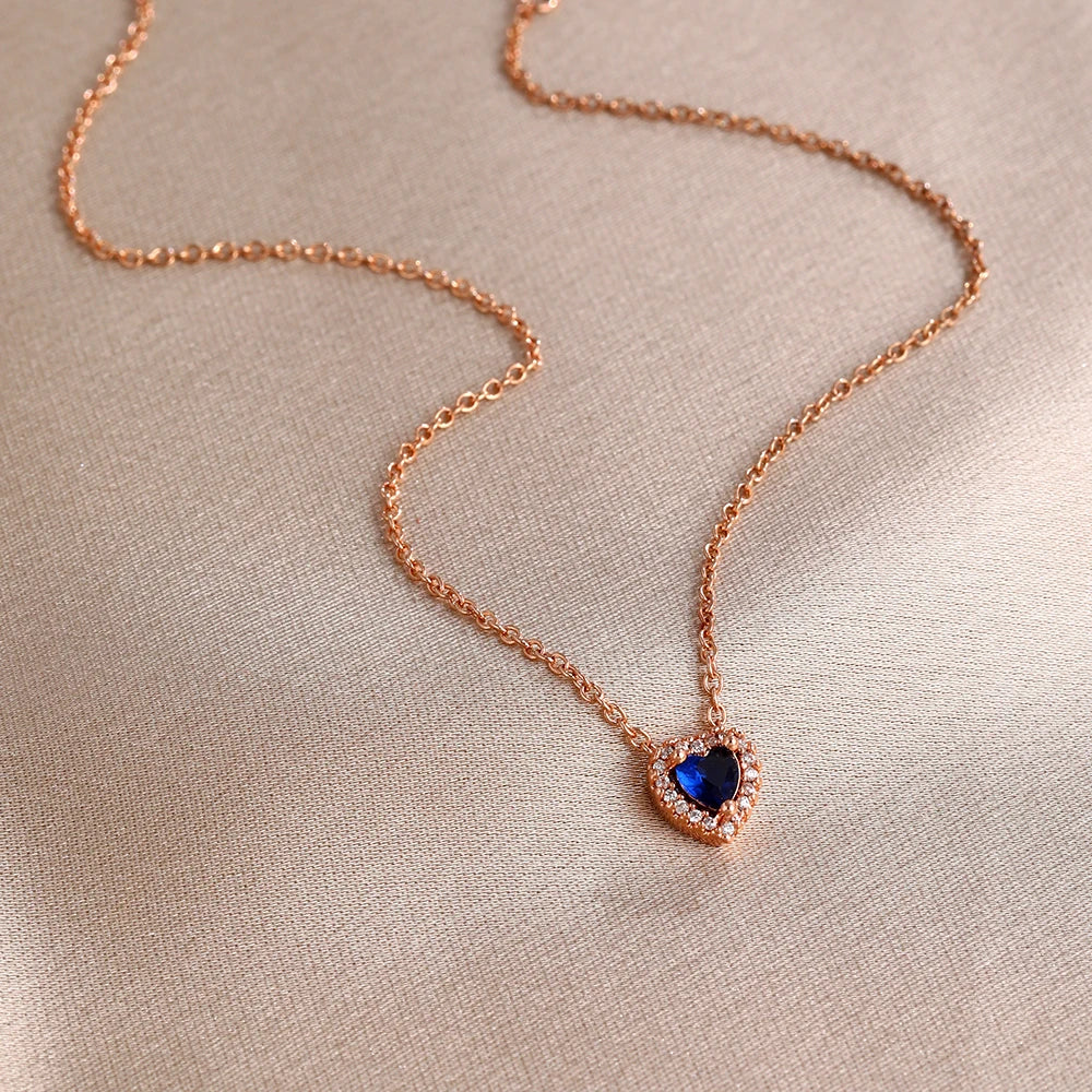 New Hot Selling 925 Silver,Pink,Red,Blue Heart-Shaped Necklace,Suitable for European Women's Exquisite High-Quality Jewelry Gift