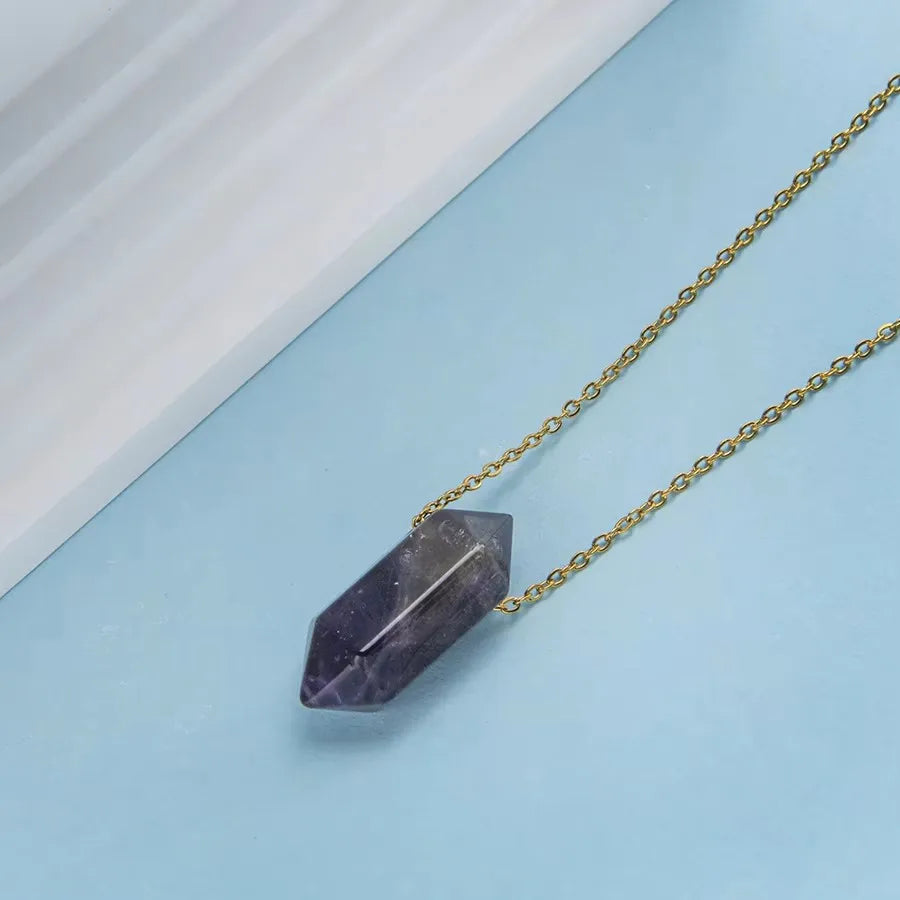Natural Crystal Stone Rose Quartz amethyst citrine agate bullet Pendant Necklace Stainless Steel gold Chain Gemstone Jewelry