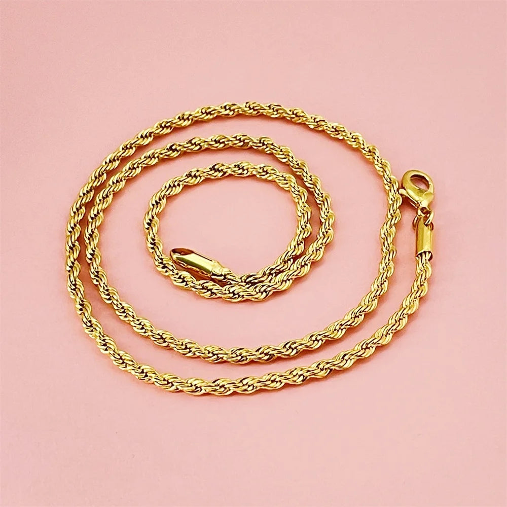 Andara Luxury 925 Sterling Silver Gold Plated 3MM Twisted Rope Necklace for Women Men Accessories Jewelry 40-60CM