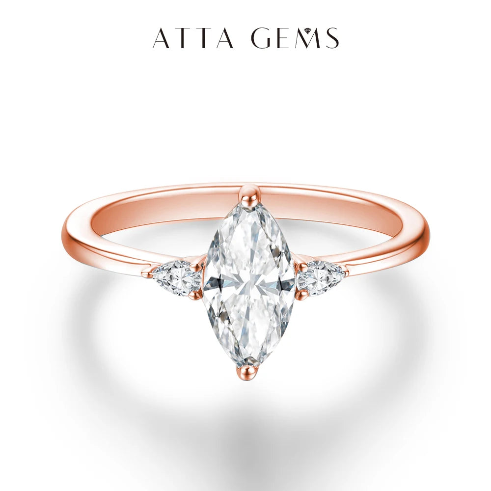 ATTAGEMS 2023 Marquise 1CT Moissanite Ring Real 925 Sterling Silver Rings for Women Men Anniversary Fine Jewelry Wedding Gift