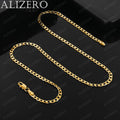 ALIZERO 18K Gold Necklace 18-30 Inch 4mm Side Chain Necklace For Women Men Fashion Wedding Party Fine Jewelry Gifts
