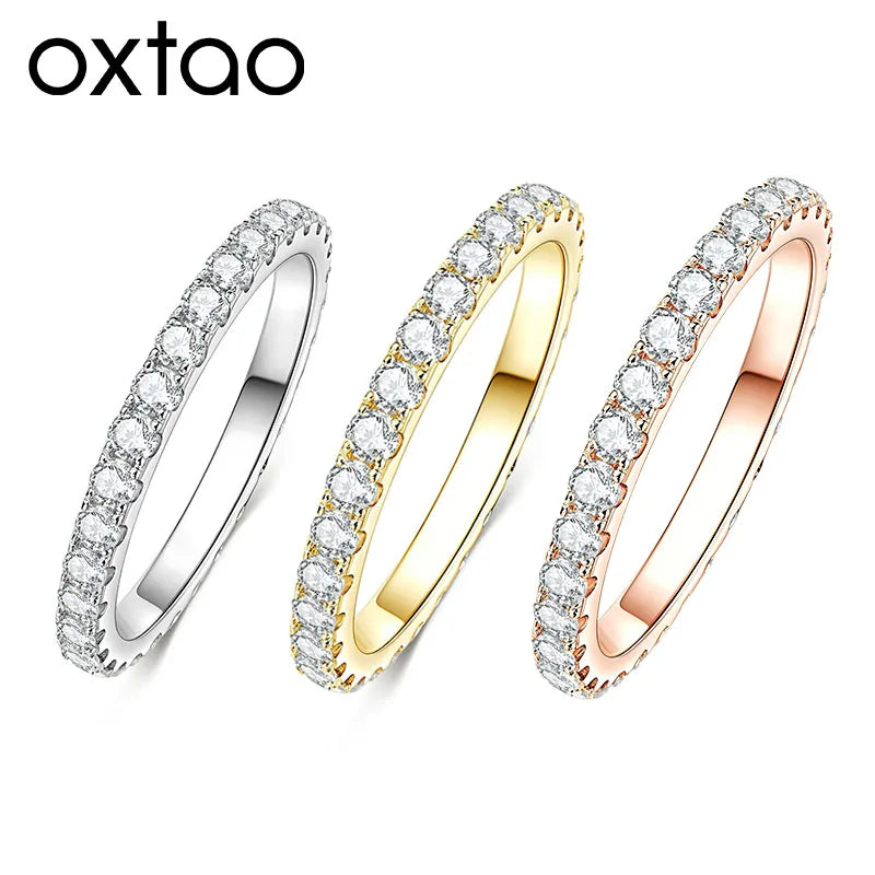 OXTAO Rose/Silver/Gold Color Moissanite Wedding Bands Ring  Anniversary Jewelry Gifts for Women Man 2mm D VVS1 Stackable Minimalist Finger Rings 14K Gold Filled