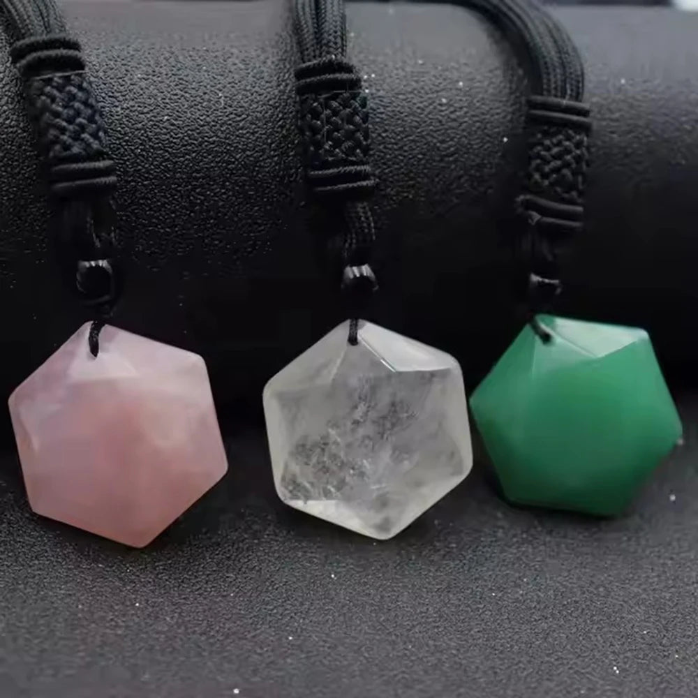 1pcs Obsidian Hexagram Pendant Necklace Energy Stone Healing Amethyst Pendant Necklace for Men and Women Gemstone Jewelry