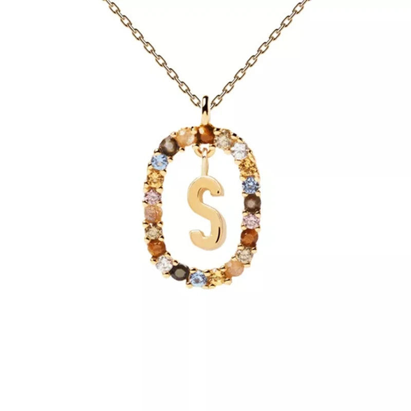 26 English Letters Pendant Necklace Zircon Fashion A - Z Initial M S C K Trendy Alphabet Long Chain For Women My Name Jewelry