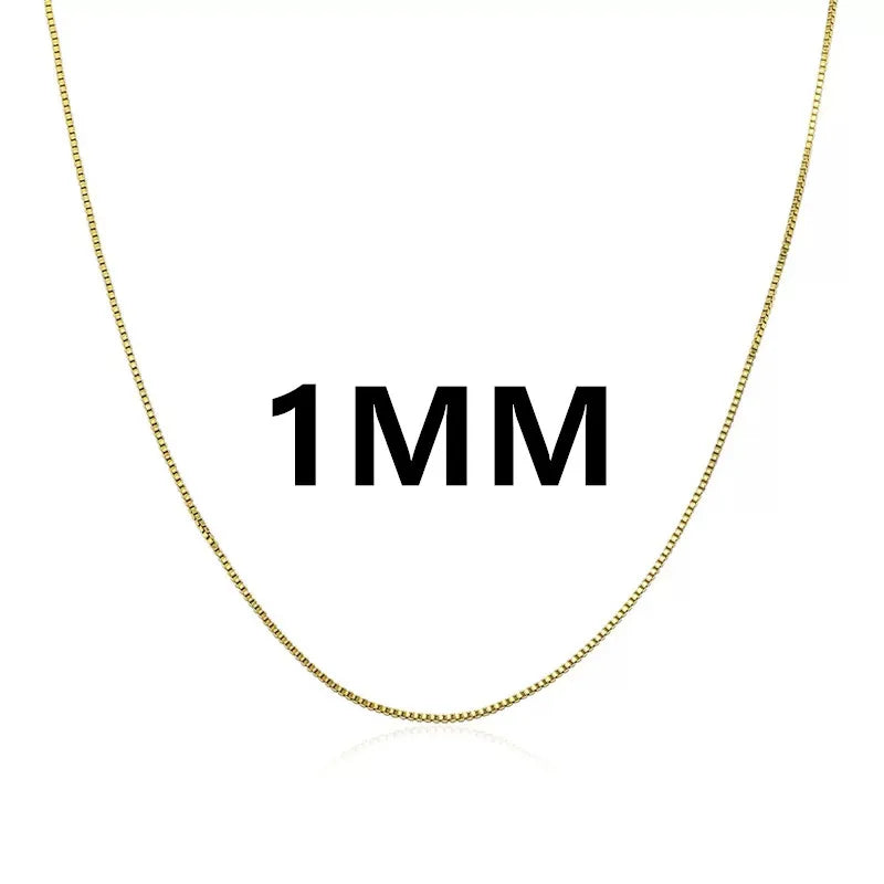 925 Sterling Silver Necklace Gold Plated, 1mm Box Foundation Chain Fine Jewelry Engagement Gift for Women