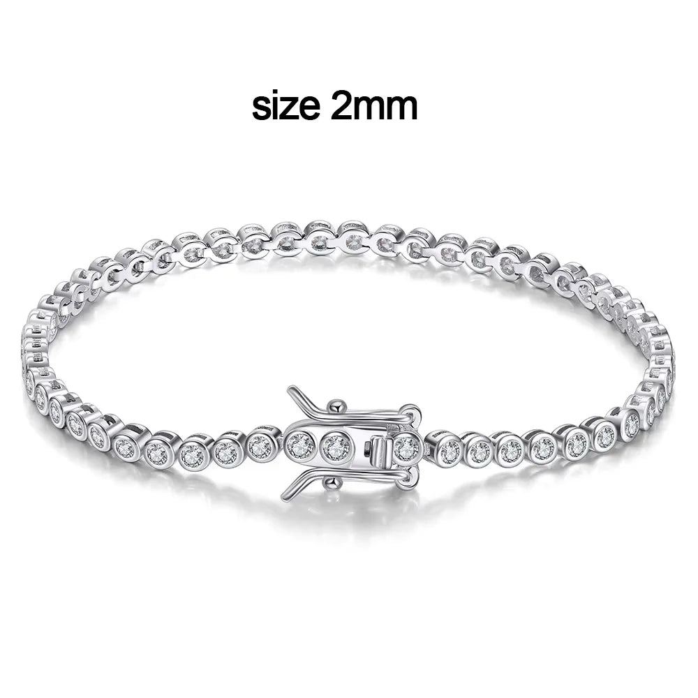KNOBSPIN 2mm Moissanite Tennis Bracelet 925 Sterling Silver Plated White Gold Bracelet for Women Man Sparkling Party Jewelry