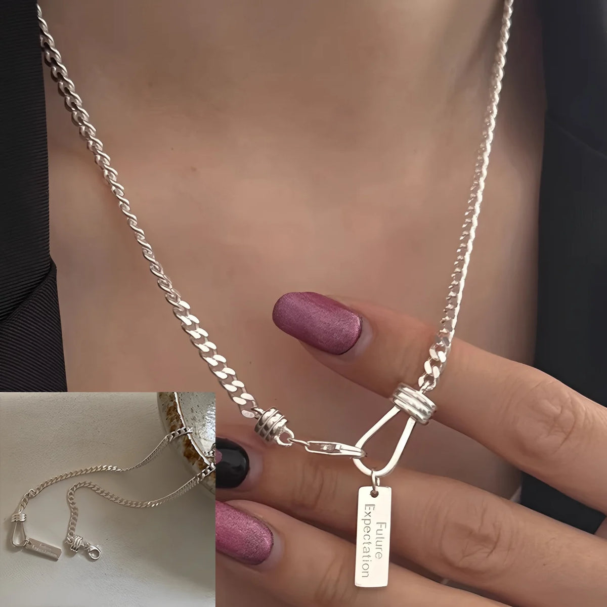 PANJBJ 925 Sterling Silver Line Necklace for Women Girl Fashion Concise  Individuality Jewelry Birthday Gift Dropshipping