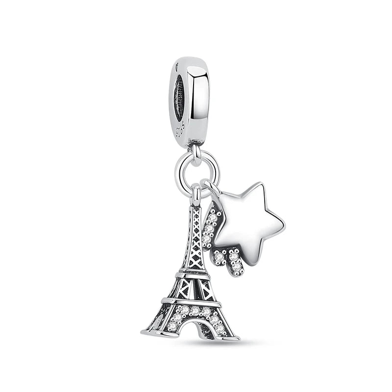 Original 925 Sterling Silver Charms Love Travel London Bus Paris Eiffel Tower Beads Fit Bracelets Necklaces Women DIY Jewelry