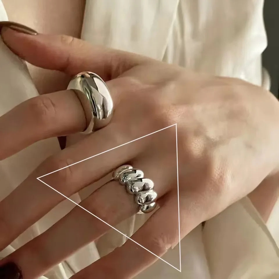 VENTFILLE 925 Sterling Silver Rings INS Fashion Hip Hop Vintage Couples Hollow Lines Punk Thai Silver Party Adjustable  Jewelry