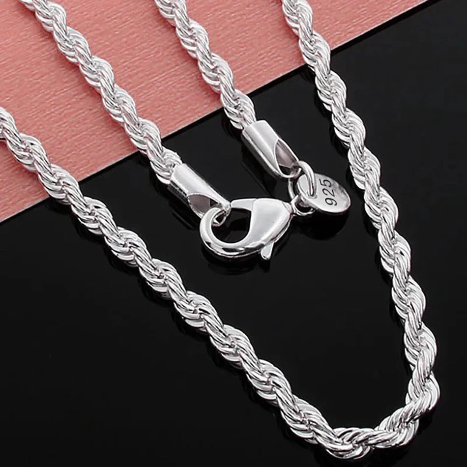 Classic Rope Chain Men Necklace Width 2/3/4 MM 925 Sterling Silver Figaro Cuban Chain Necklace for Men Women Jewelry