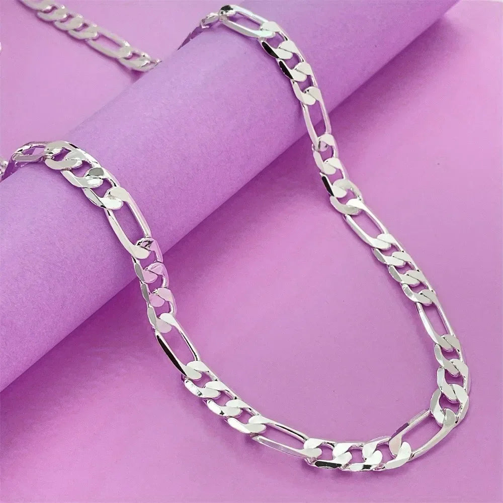 New Original 45-60CM Pretty 6MM Flat Chain 925 Sterling Silver Necklace for Men Women Fashion Jewelry Wedding Engagement Gift